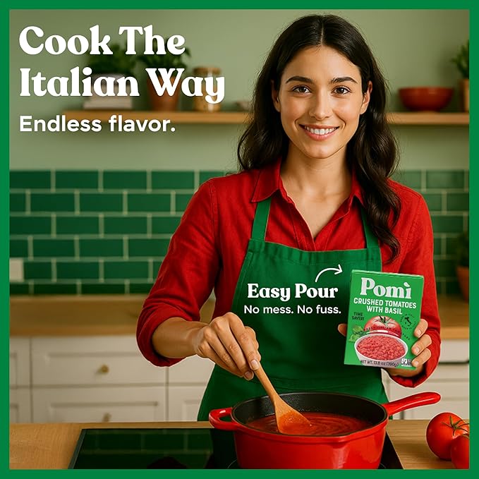 Pomì Crushed Tomatoes with Basil - Creamy, Velvety Italian Sauce, No Salt, Additives/Preservatives