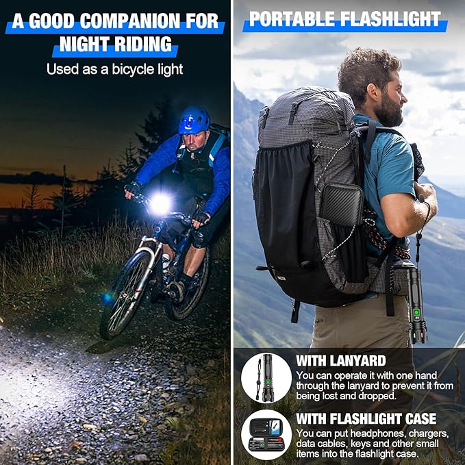 Flashlights High Lumens Rechargeable, Super Bright LED Powerful Flashlight, Type-C, 5 Modes