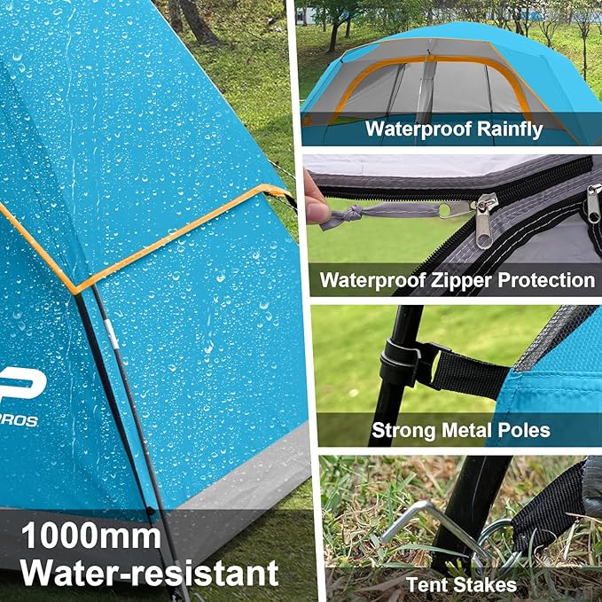 CAMPROS CP Tent 8 Person Camping Tents, Waterproof Windproof Family Tent with Top Rainfly, Large