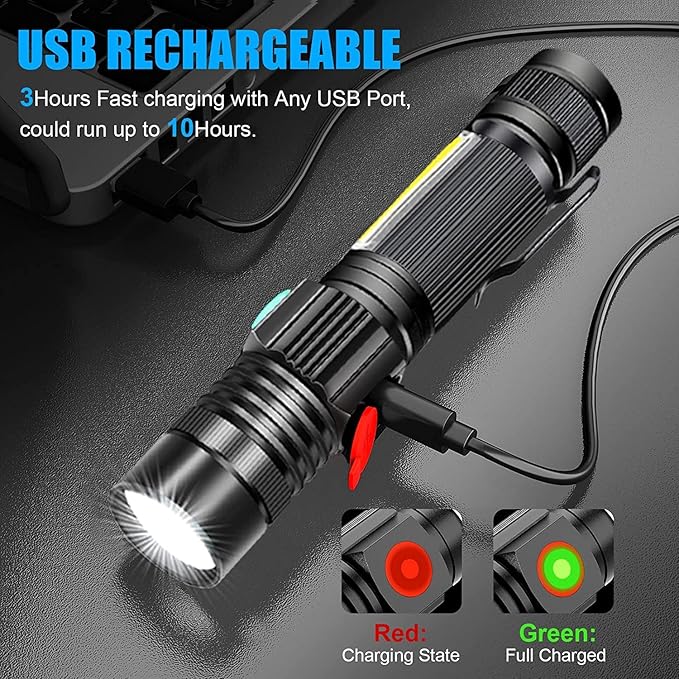 Hoxida Magnetic Flashlight USB Rechargeable, Super Bright LED Tactical Flashlight with Cob