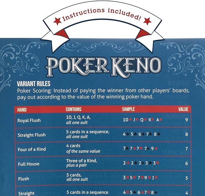 Brybelly Poker Keno Game Set with Cards and Chips - Adult Family Casino Board Game Night Gift