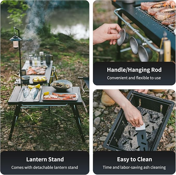 Naturehike Portable IGT Table with Charcoal Grill, Folding Camping Table and BBQ Grill with Desk