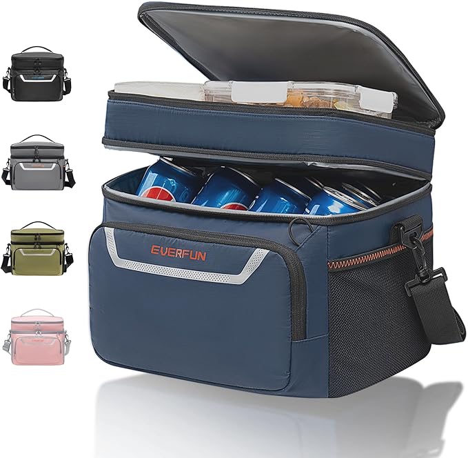 EVERFUN Small Cooler Lunch Box Mini Leak-Proof Soft Double Deck 24 Can Personal Insulated