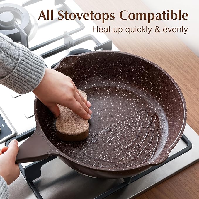 SENSARTE Nonstick Deep Frying Pan Skillet, 12-inch Saute Pan with Lid, Stay-Cool Handle, Healthy