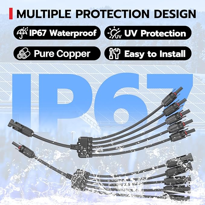 1 Pair Solar Connectors Y Branch,1 to 5 Solar Parallel Connector for Solar Panels,30A 1000V Solar