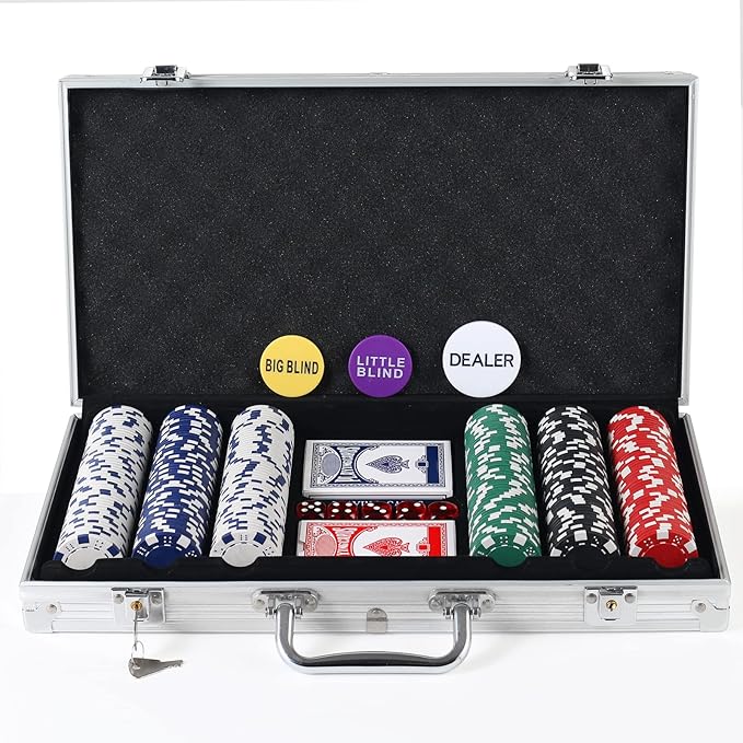 300Pcs Poker Chips Set for Texas Holdem,Blackjack,Professional Poker Kit with Aluminum Case,2 Decks