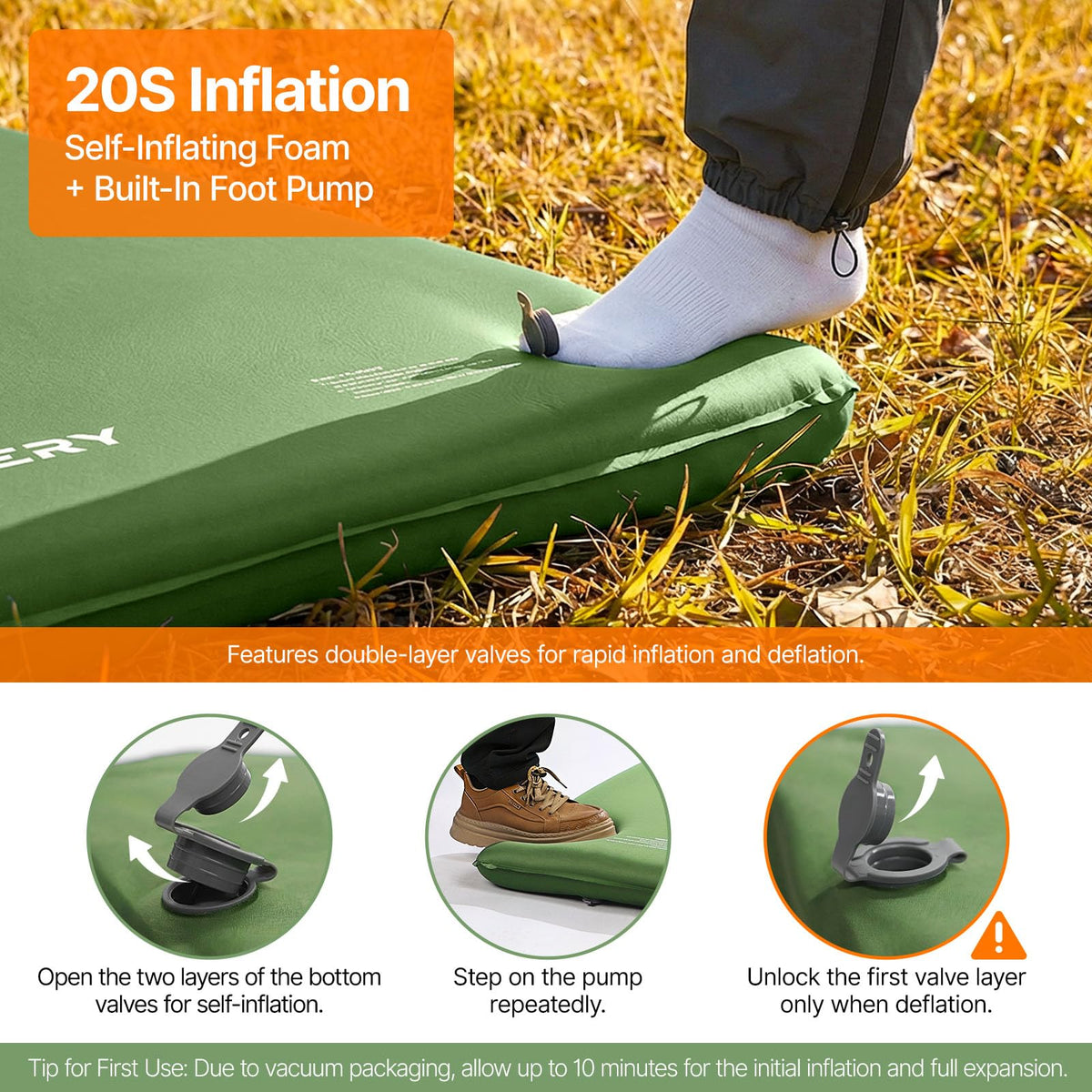 OGERY Sleeping Pad - Self-Inflating, Memory Foam - product view 2