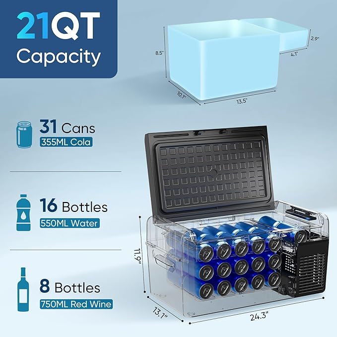 12 Volt Refrigerator - 21QT(20L) Electric Cooler 50Hours Still Keep Cool, Portable Refrigerator APP