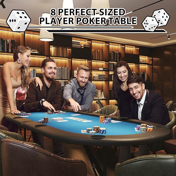 8 Player Foldable Poker Table, 71" Portable Folding Poker Game Tables with Collapsible Legs, Cup