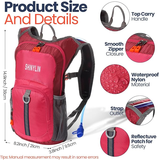 2 Pcs Kids Hydration Backpack with 1.5l Water Bladder Lightweight Kids Hiking Backpack Water