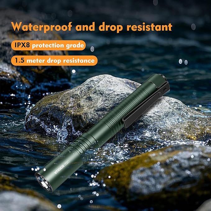 VTIGER T2A Compact EDC Flashlight,1500 High Lumens AA Rechargeable LED Flashlight, Super Bright