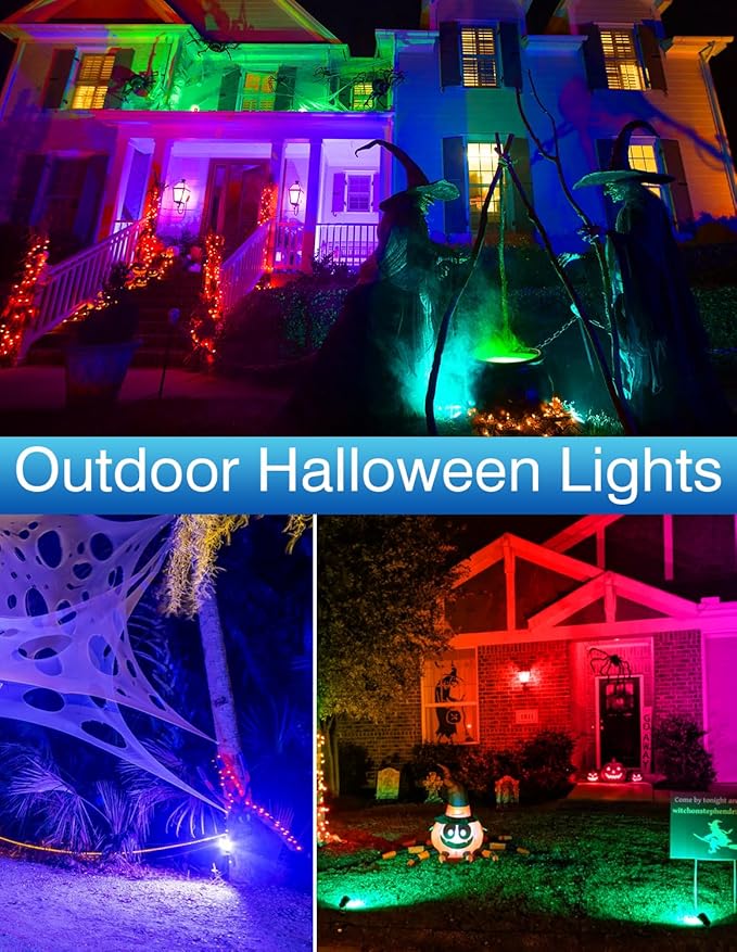 Halloween RGB Spot Lights Outdoor, LED Color Changing Landscape Lighting, Waterproof Spotlight with