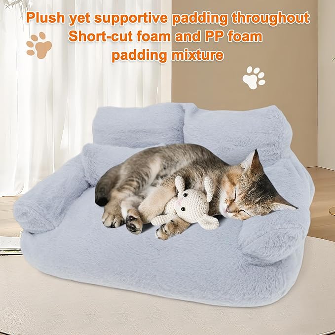Cat Sofa, Pet Bed with Bolstered Edges, Extra Plush Sponge Padding, Cat Beds for Indoor with