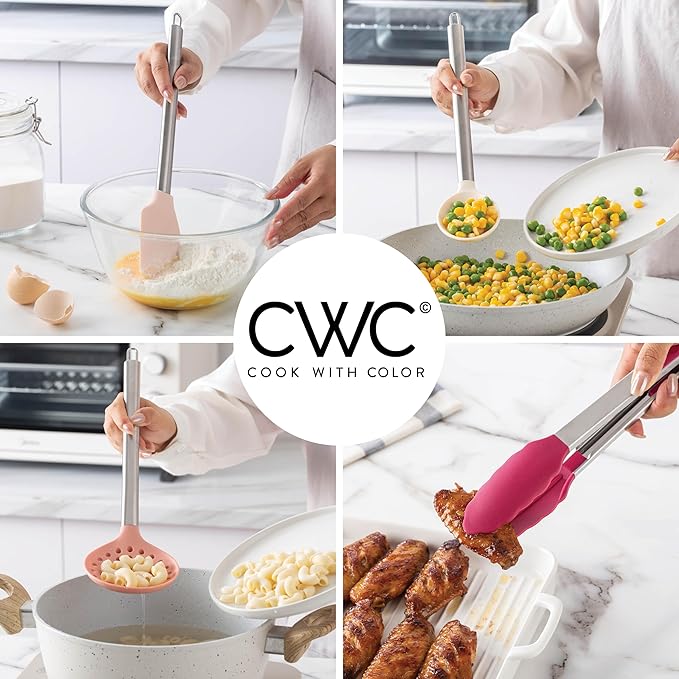COOK WITH COLOR Silicone Cooking Utensils, Kitchen Utensil Set, Easy to Clean Silicone Kitchen