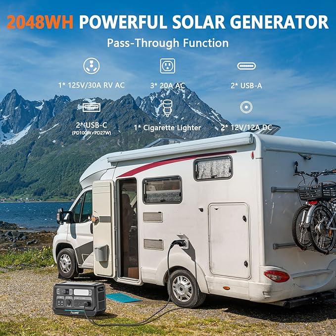 ALLWEI Solar Generator 2400W with 1x 200W Solar Panel, 2048Wh LiFePO4 Portable Power Station, Fast