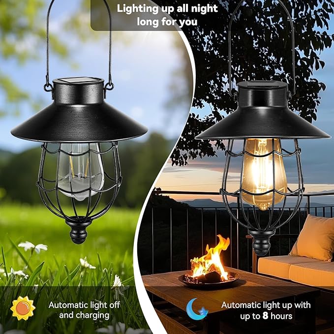 Solar Lanterns Outdoor Hanging Metal Vintage Lantern Warm White Solar Lights lamp Waterproof Edison
