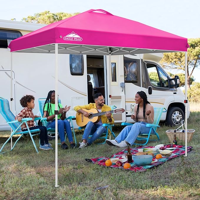 EAGLE PEAK Pop Up Canopy Tent with Wheeled Carry Bag, 8 Stakes, 4 Ropes, Easy Set Up Tent Canopy