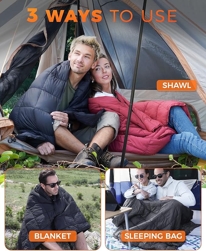 KingCamp Ultralight Camping Blanket, Packable Down Alternative Puffy Wearable Blankets Weatherproof