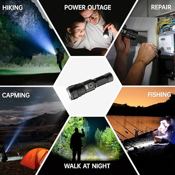 Flashlights High Lumens Rechargeable, LED Super Bright Flash Light Long Beam, Zoomable Linternas