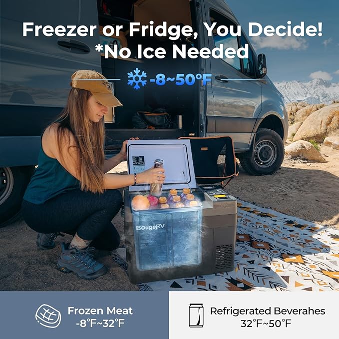 BougeRV 12 Volt Refrigerator, CRPRO 30 Quart 12V Car Fridge, Portable Freezer (-8℉~50℉), Compressor