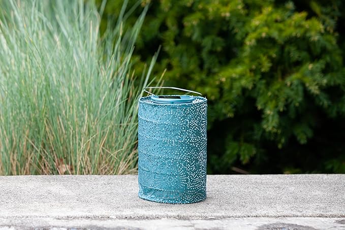 Allsop Soji Stella - Tin Art' Punched Luminaria - Cylinder - 7.5" - Outdoor Solar Latern - Metallic
