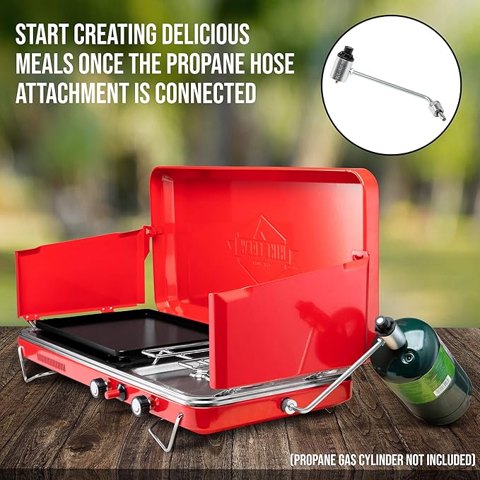 Hike Crew 2-in-1 Gas Camping Stove and Griddle, Portable Propane Burner w/Integrated Igniter &