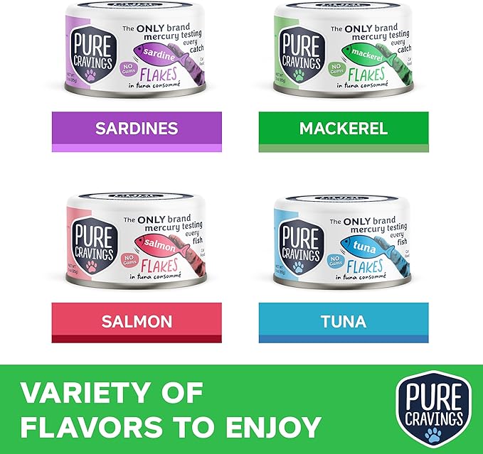 Pure Cravings Flakes in Tuna Consommé, Canned Wet Cat Food Soup, 100% Mercury-Tested, Moist Can
