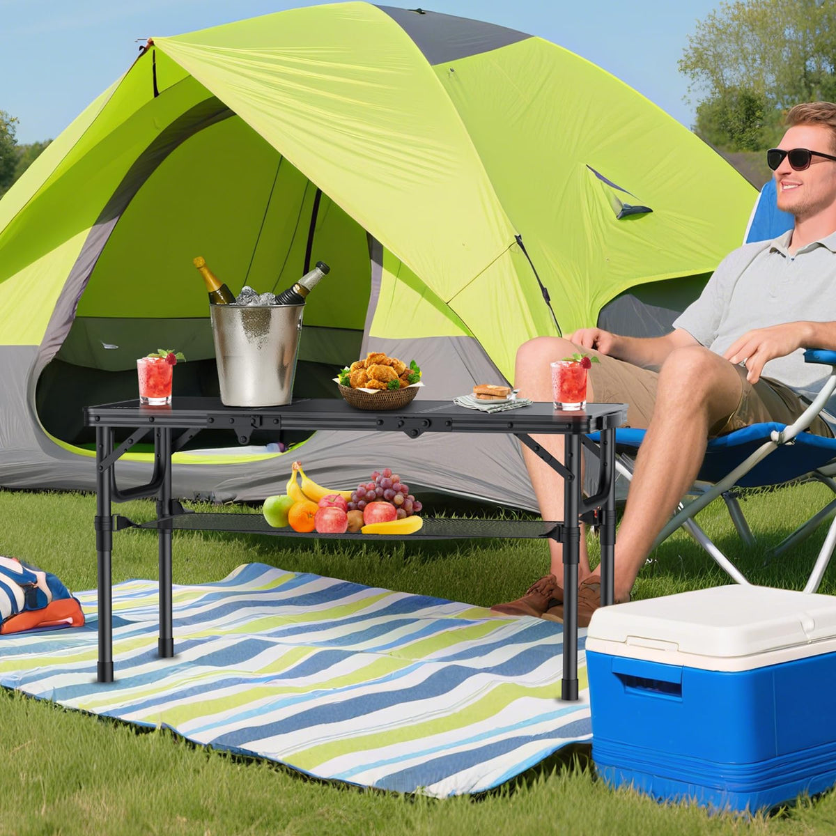 Anbte Folding Camping Table with Storage Net, 3ft Portable Table, 35" x 16"