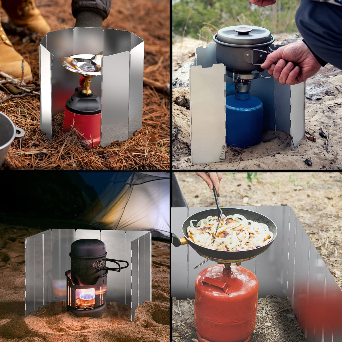 Camp Stove Windscreen, Ohuhu Camping Stove Windscreen 10 Plates Aluminum Folding Portable Camping