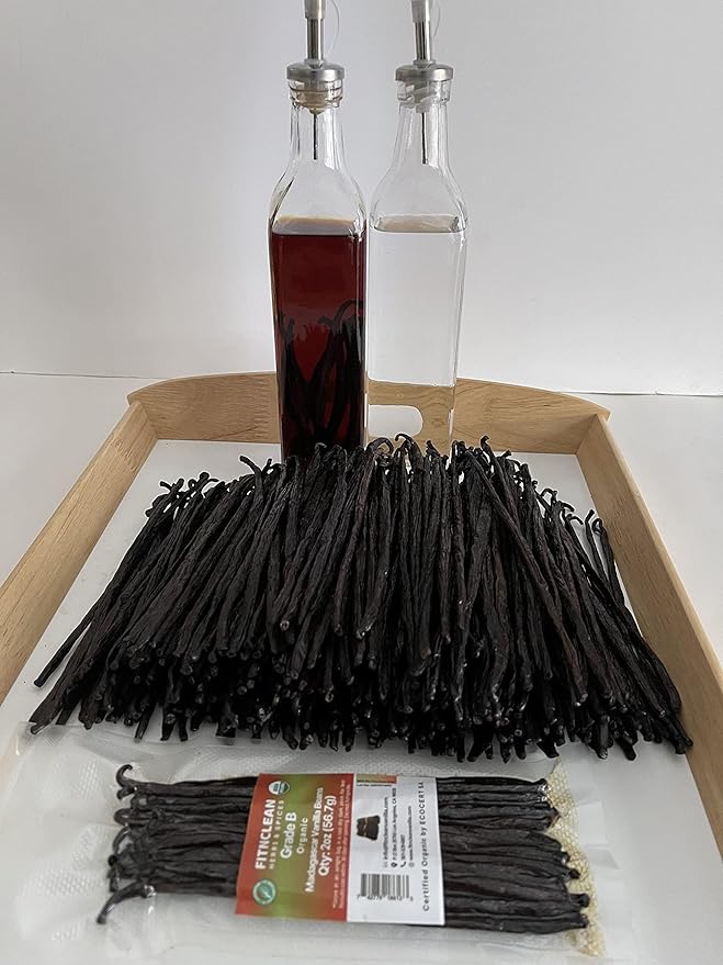 2oz Grade B Organic Madagascar Vanilla Beans for extract. Certified USDA Organic. 5"-7" by