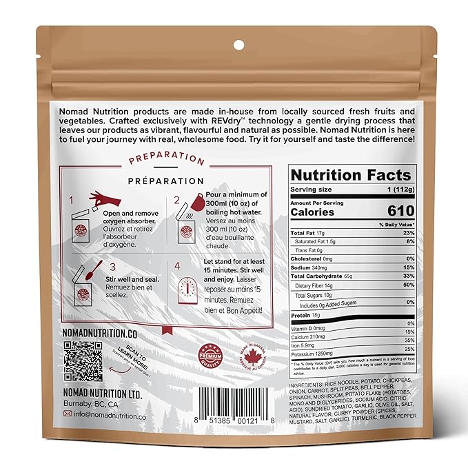 Nomad Nutrition Kathmandu Curry | Instant Freeze Dried Backpacking & Camping Food | Plant-Based