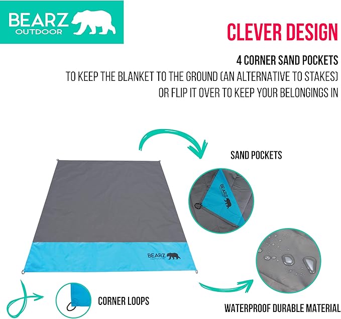 Pocket Blanket - Beach Blanket Waterproof Sandproof, Picnic Blankets Waterproof Foldable