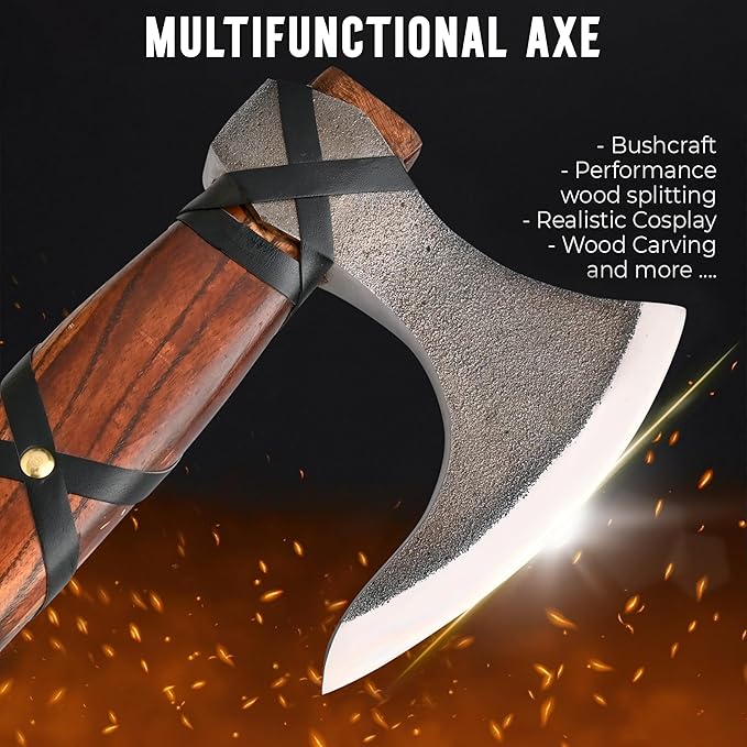 22-Inch Hand-Forged Viking Bearded Axe with Sheath – Survival & Camping Hatchet for Men – Best Gift