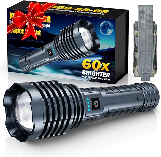 Super Bright Rechargeable Flashlights 2400.000 High Lumen, Powerful LED Flashlight, IPX7 Waterproof