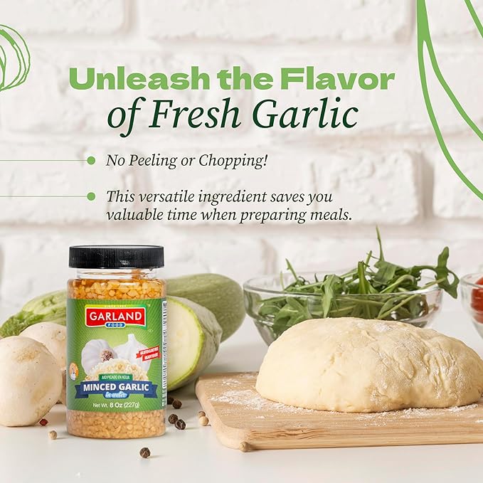 Garland Food Minced Garlic in Water 8 oz ??Made in the USA - Minced Garlic in Jar for Fresh Flavor