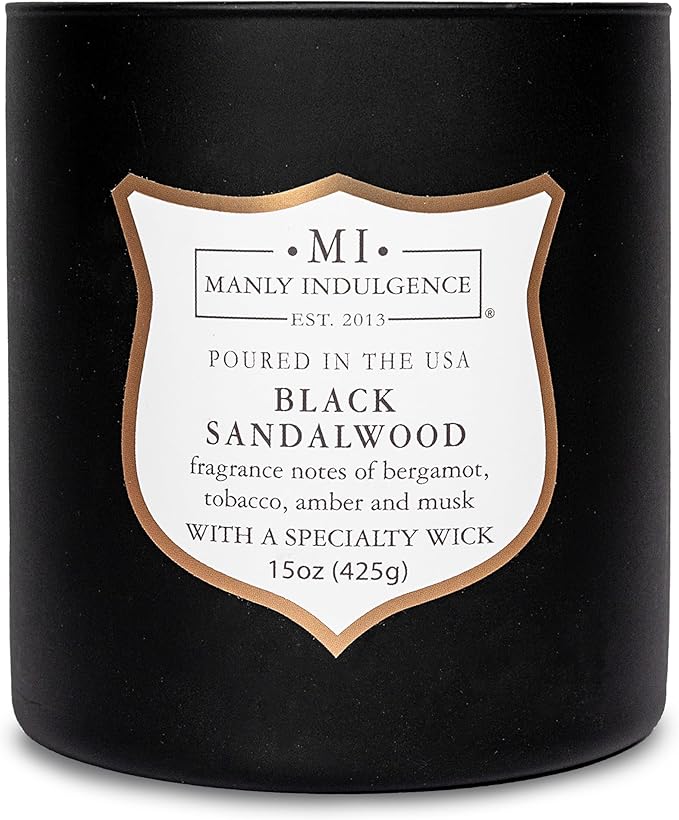 Manly Indulgence Black Sandalwood Scented Candle for Men 15 oz – Bergamot, Tobacco, Amber & Musk