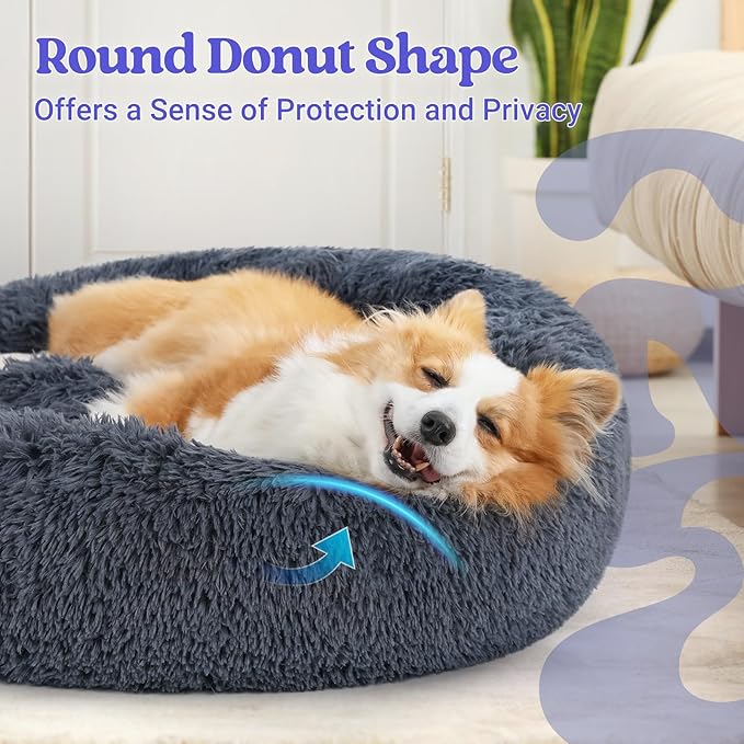 rabbitgoo Calming Dog Bed for Small Medium, 30 inches Pet Bed Machine Washable, Non-Slip Round