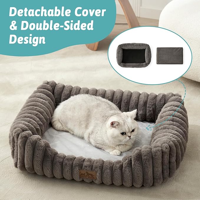 Orthopedic Dog Bed for Small Dogs & Cats - Washable Rectangle Pet Bed with Anti-Slip Bottom, Soft