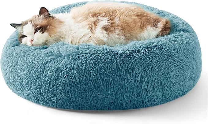 Bedsure Calming Cat Beds for Indoor Cats - Small Cat Bed Washable 20 inches, Anti-Slip Round Fluffy