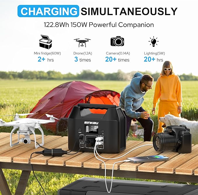 SinKeu Portable Power Station 122.8Wh, LiFePO4 Battery Solar Generator for Home Use, 150W Power