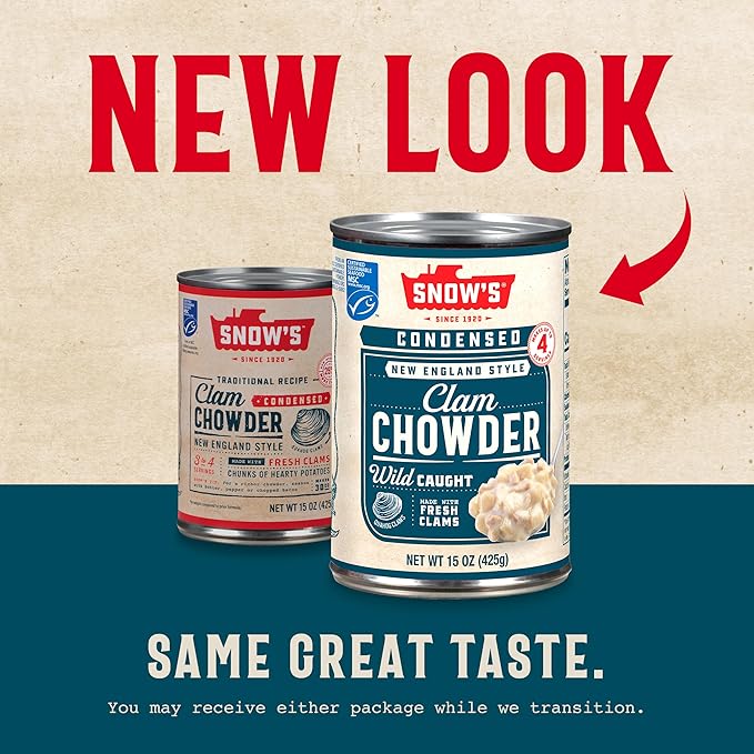 Snow's Condensed New England Clam Chowder, 15 oz Can (Pack of 12) - 4g Protein per Serving