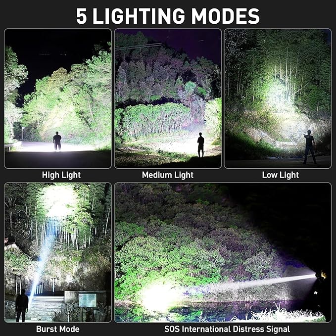 Rechargeable LED Flashlights High Lumens, 90,000 Lumens Super Bright Flashlights with 5 Modes