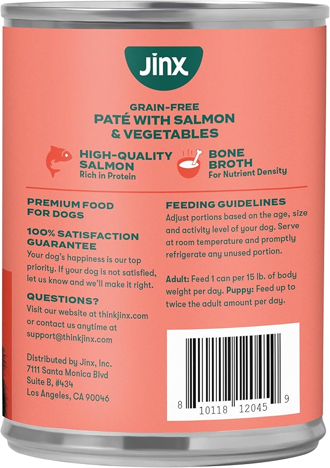 Jinx Premium Wet Dog Food Cans - Salmon Pate - Grain-Free Canned Dog Food Pate & Topper with Real