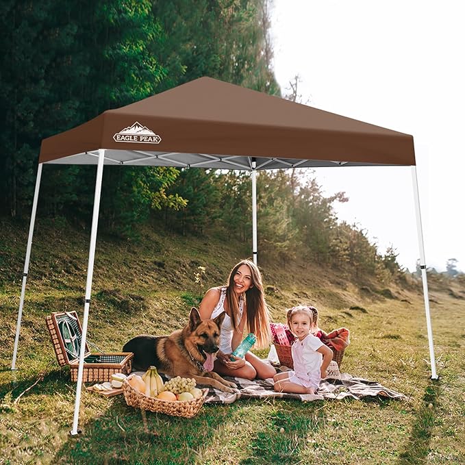 EAGLE PEAK 10x10 Slant Leg Pop-up Canopy Tent Easy One Person Setup Instant Outdoor Beach Canopy