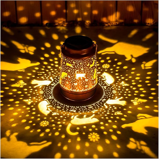 Cat Solar Lanterns Outdoor Waterproof Hanging Solar Lights Cat Gifts for Women Men Metal Decorative