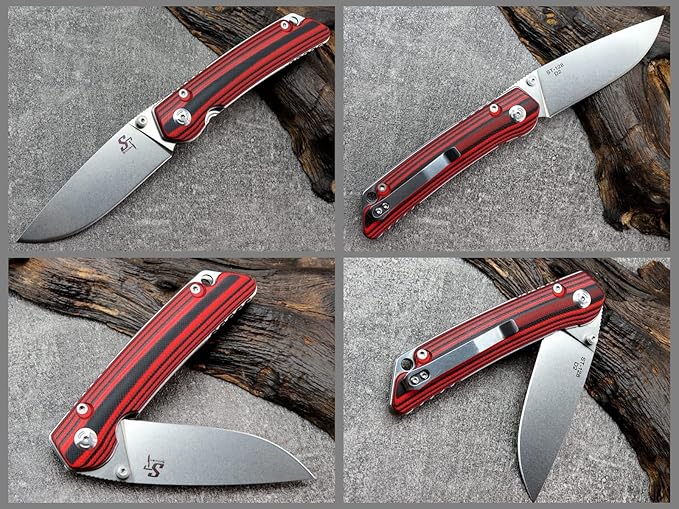 Sitivien ST128 Folding Knife,D2 Blade G10 Handle Safety Liner Lock EDC Tool Knife for Outdoor
