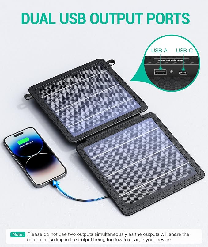 BLAVOR 10W Portable Solar Charger(5V/2A Max), Small Foldable Solar Panel with USB-C USB-A Outputs