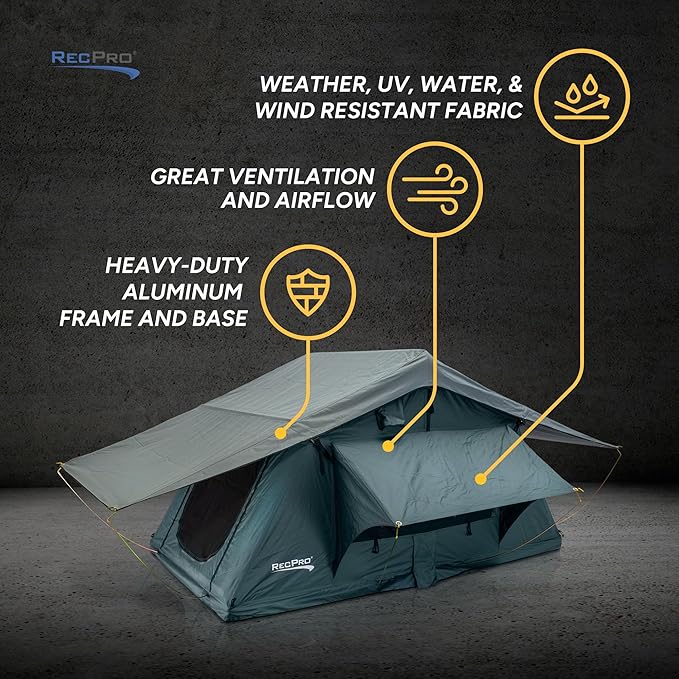 RecPro Soft Rooftop Tent with Mattress Pad | Extendable Ladder | Ventilation & Airflow | Weather
