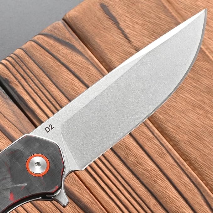 FF19 Folding Pocket Knife，D2 Steel Blade Carbon Fiber Handle EDC Tool Knife for Outdoor Camping