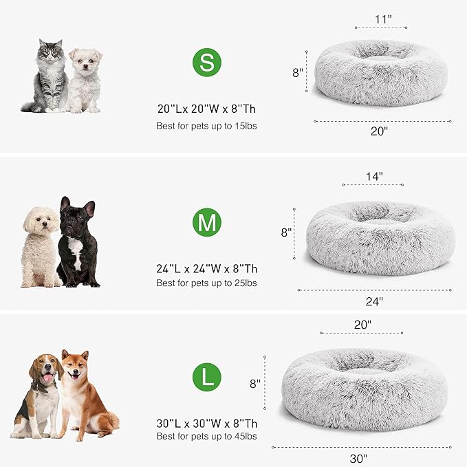 Love's cabin Calming Cat Bed for Indoor Cats, Anti-Anxiety Donut Round Dog Bed, Fluffy Faux Fur